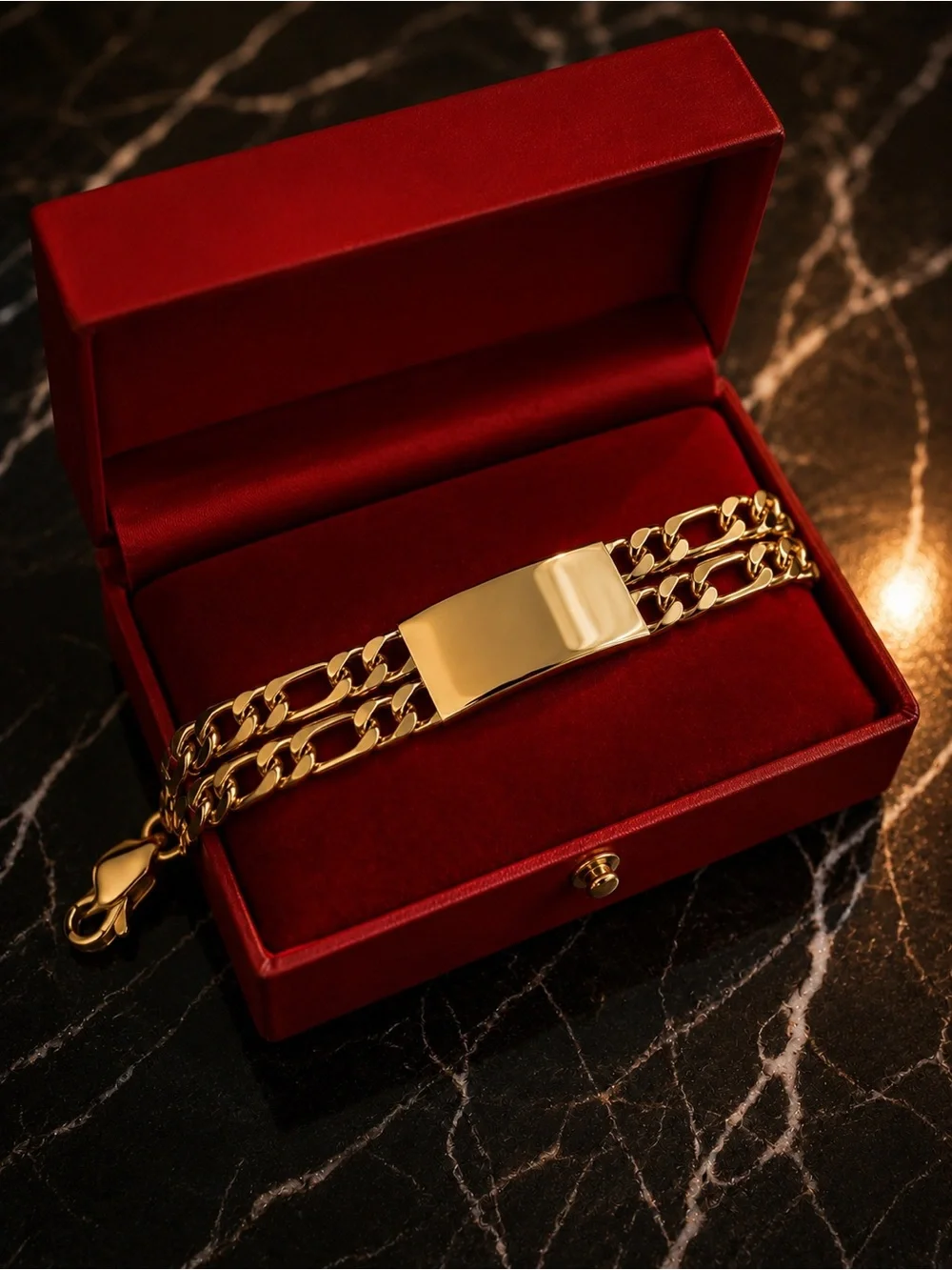 Gold ID figaro Link Bracelet for Men